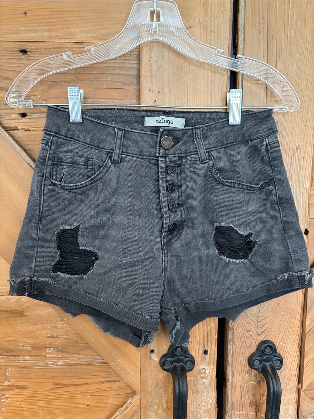 refuge Washed Grayish black High-Rise Distressed Denim Shorts